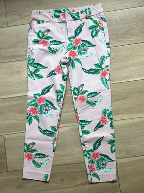 Old Navy Pixie Pants Women 4 Pink hibiscus Hawaiian Tropic Birds Low Rise 28